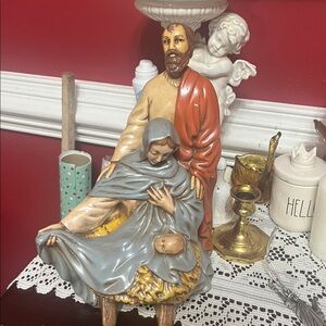 Vintage Painted Nativity Scene Mary Joseph Jesus